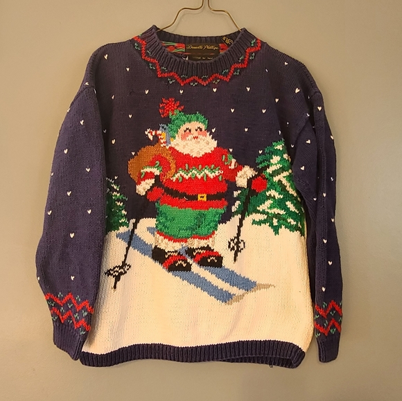 Vintage Sweaters - Vintage Skiing Santa Mishap hilarious sweater hand knit
